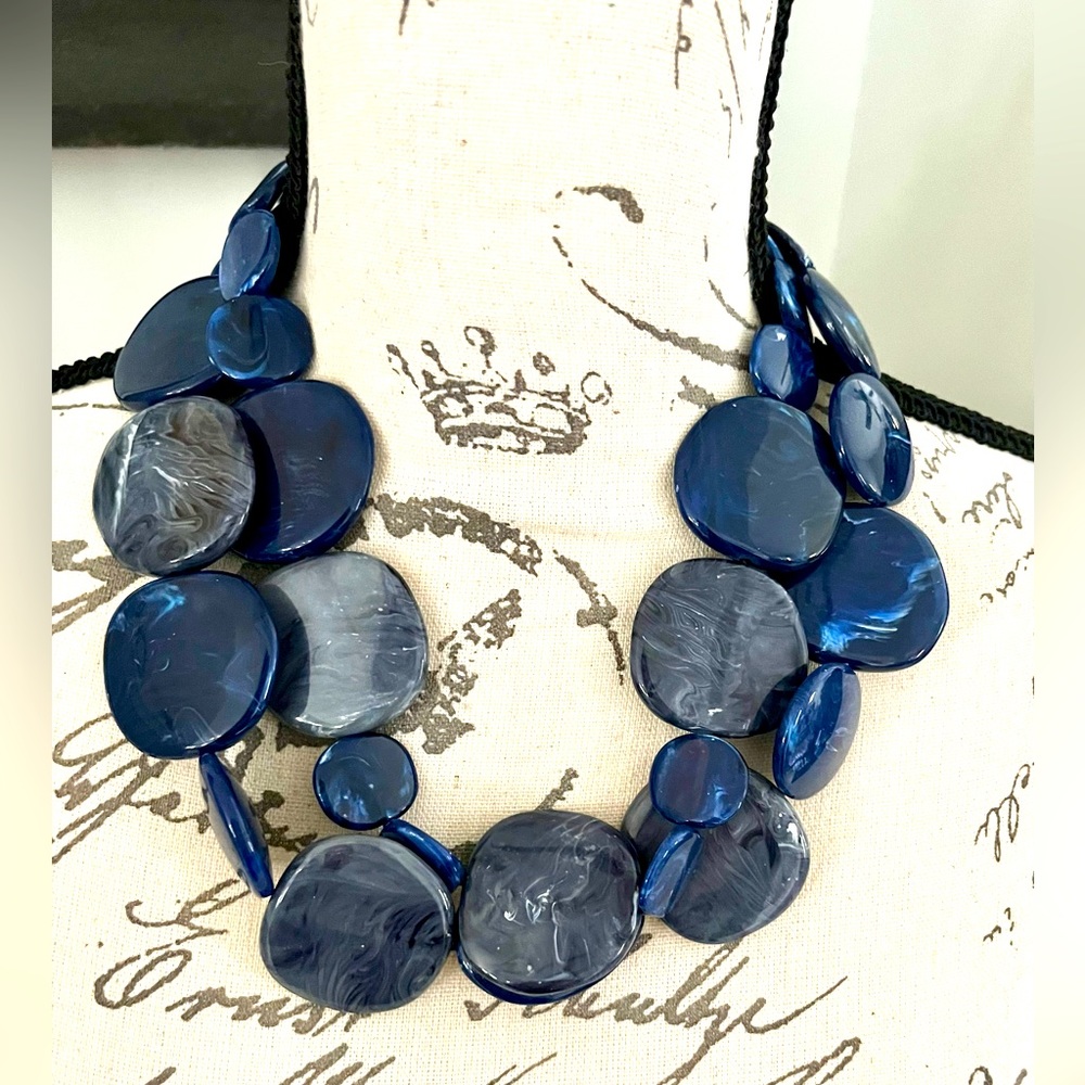 Vintage MARION GODART PARIS Dramatic Blue Double Strand Necklace.RARE FIND! EUC!